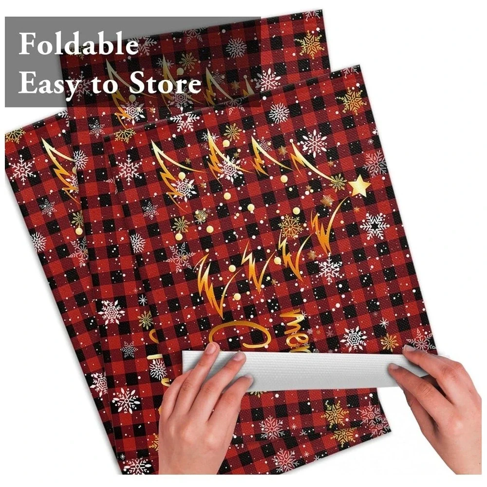 6PCS Merry Xmas Placemats Christmas Table‎ Placement Winter Placemats Red Gold